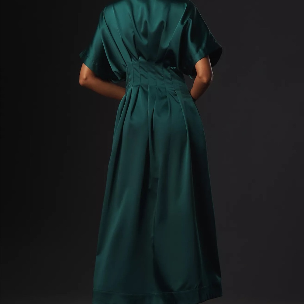 Satin Anthropologie Emerald Midi Dress - Picture 3 of 3